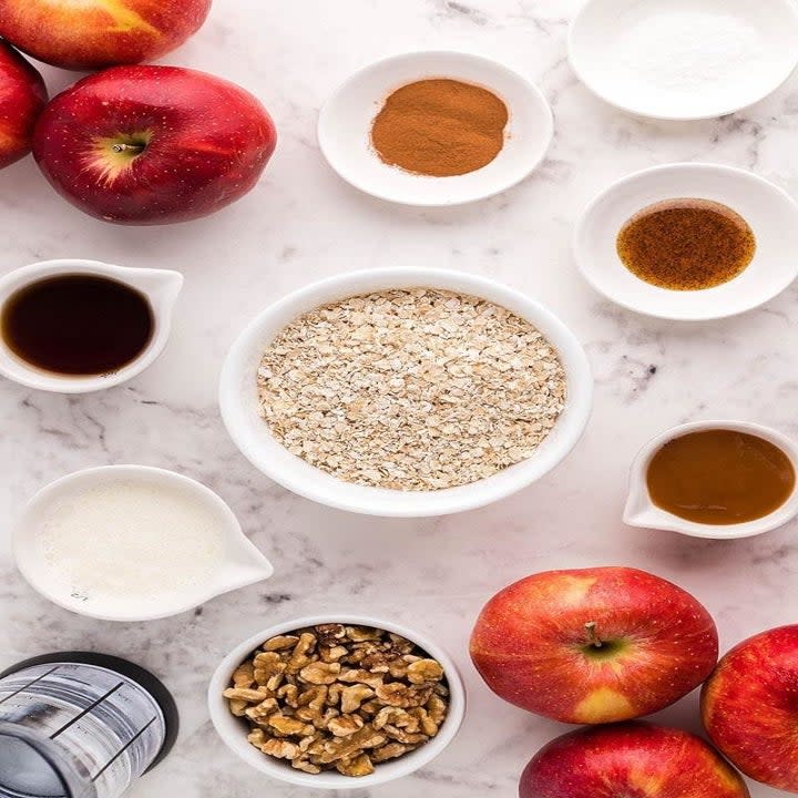 Ingredients for cinnamon maple baked apples.