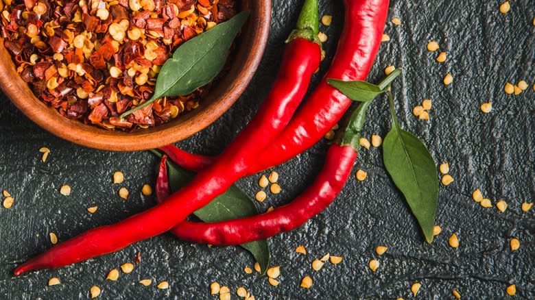 red pepper flakes and fresh chiles