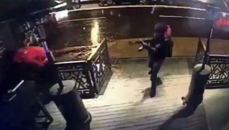 CCTV footage has shown the moment the gunman ran into an Istanbul nightclub.