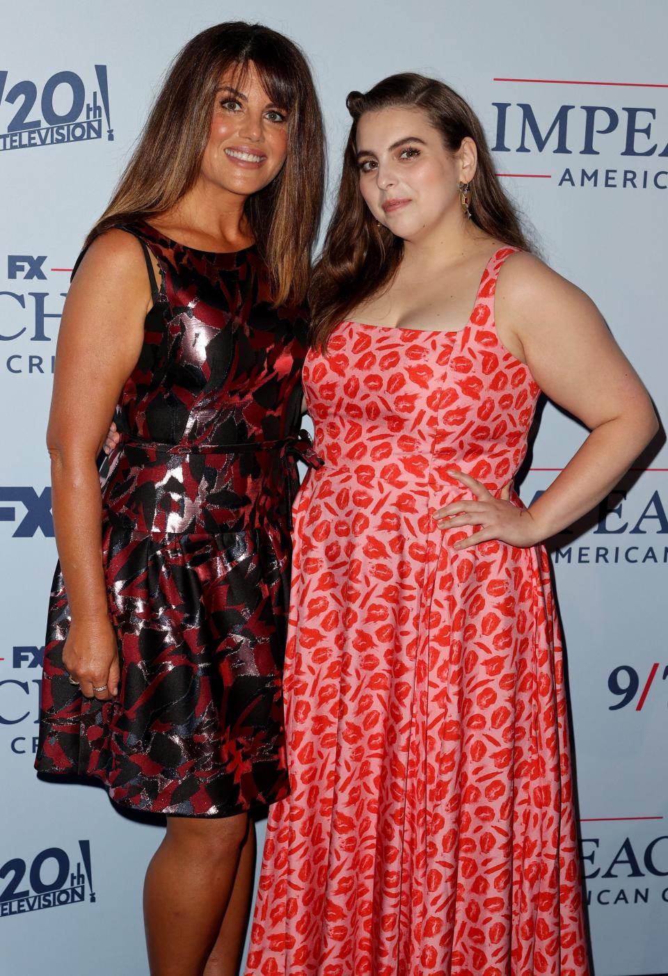 The real-life Monica Lewinsky, left, and actress Beanie Feldstein attend the "Impeachment" premiere in West Hollywood earlier this month.
