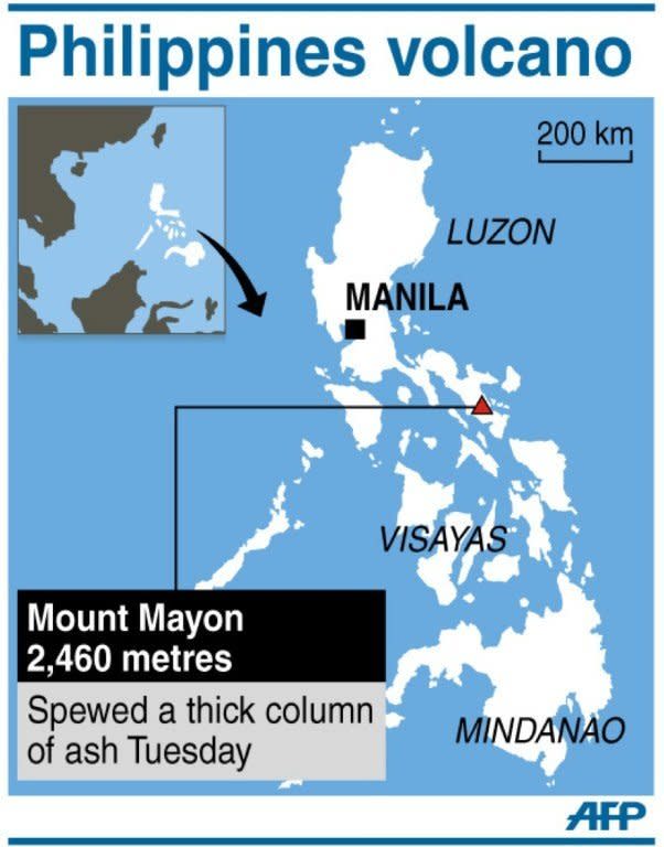 Graphic showing the Philippines' Mount Mayon, which spewed a giant ash cloud on Tuesday