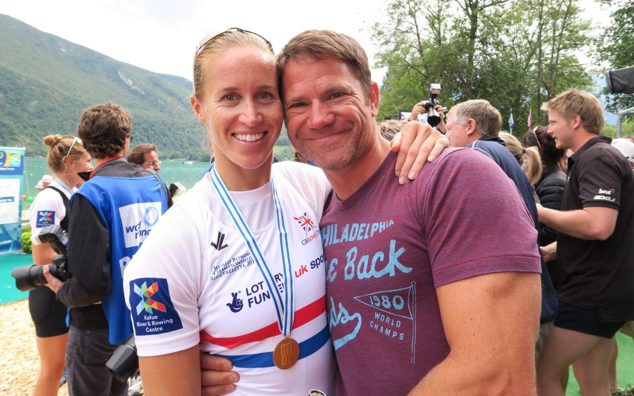 With his wife, Olympic medallist rower Helen Glover - the pair have one son