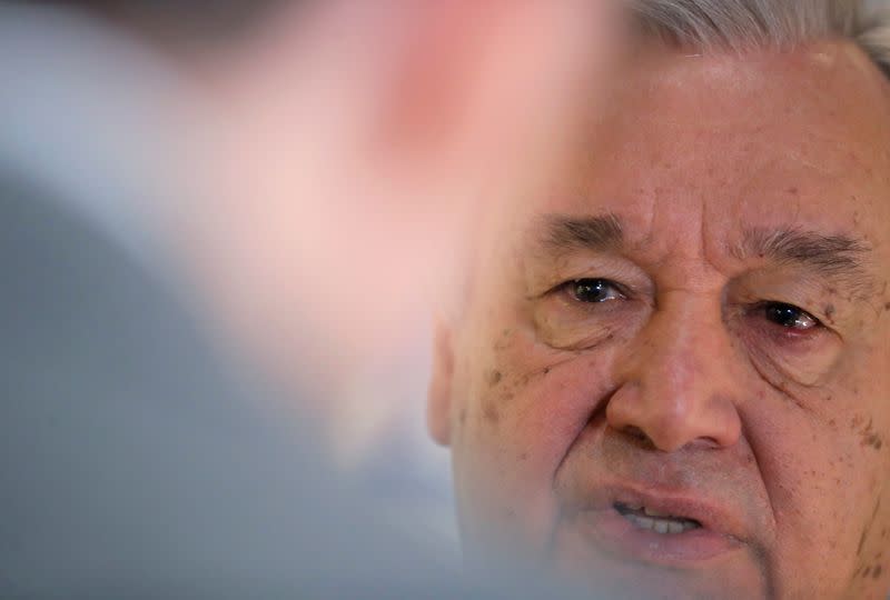 United Nations Secretary-General Antonio Guterres attends an interview with Reuters