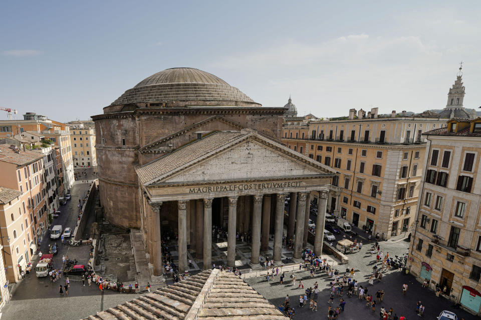 Rome's Pantheon is seen on Monday, July 24, 2023. The structure was built under Roman Emperor Augustus between 27-25 BC to celebrate all gods worshipped in ancient Rome and rebuilt under Emperor Hadrian between 118 and 128 A.D. (AP Photo/Domenico Stinellis)