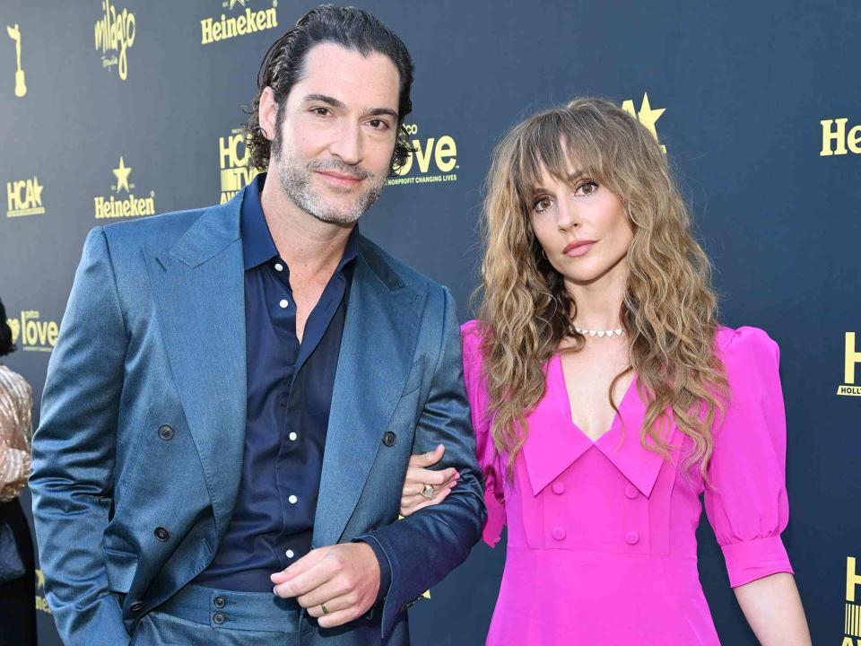 <p>Michael Buckner/Variety/Getty</p> Tom Ellis and his wife Meaghan Oppenheimer at the 2nd Annual HCA TV Awards on August 14, 2022 in Beverly Hills, California. 