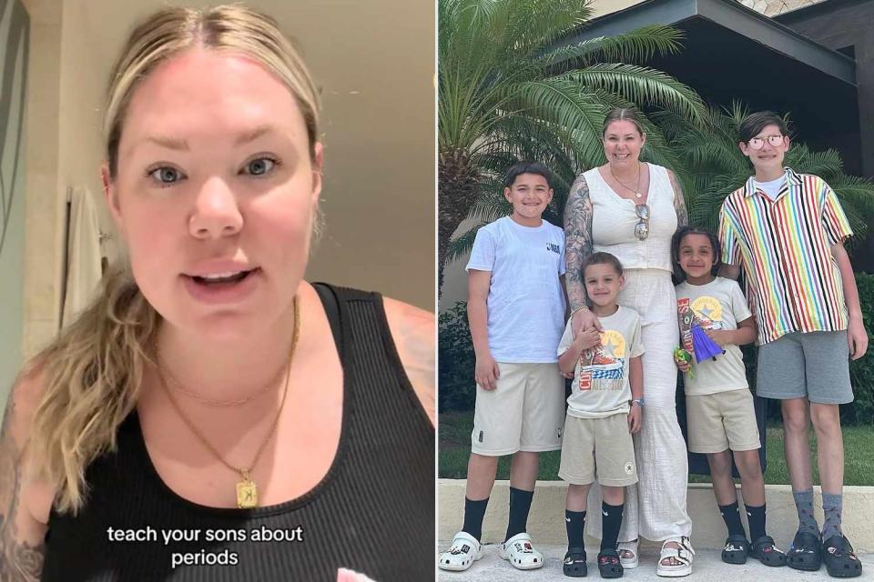 <p>Kailyn Lowry/TikTok, Kailyn Lowry/Instagram</p> Kailyn Lowry (L), Kailyn Lowry with sons Lincoln, Creed, Lux and Isaac