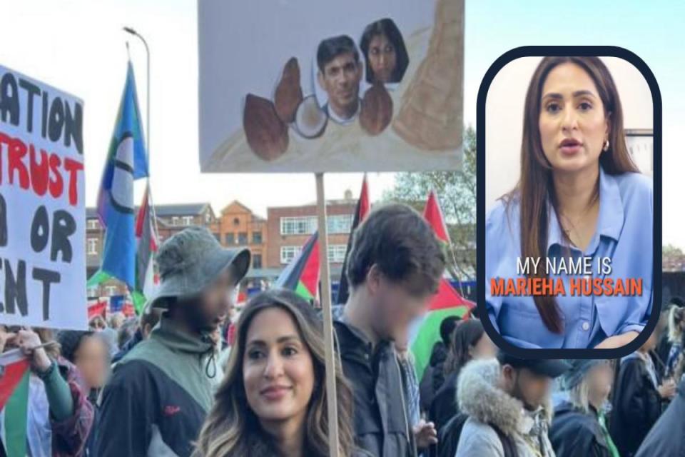 Marieha Mohsin Hussain was pictured smiling at a pro-Palestine rally holding a racist sign. She has spoken about the incident for the first time this week <i>(Image: NA)</i>