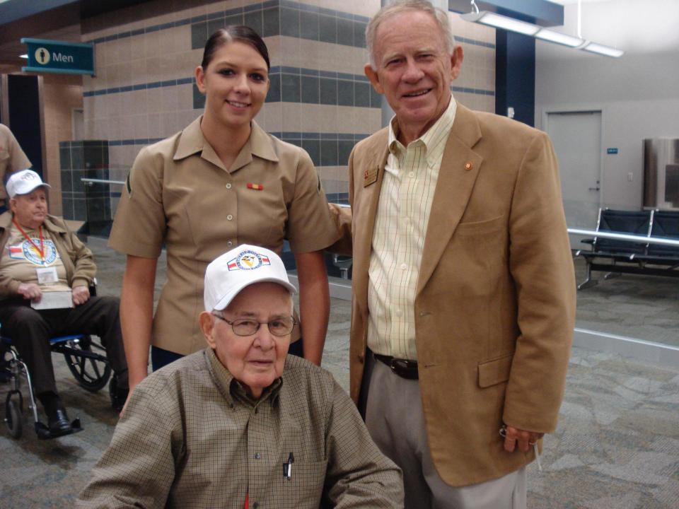 Retired Army Brig. Gen. Michael Ferguson, right, poses with one of the World War II veterans who traveled to Washington, D.C., as part of the Emerald Coast Honor Flight. Ferguson is one of nine Okaloosa County veterans being honored this month for his induction into the Florida Veterans' Hall of Fame.