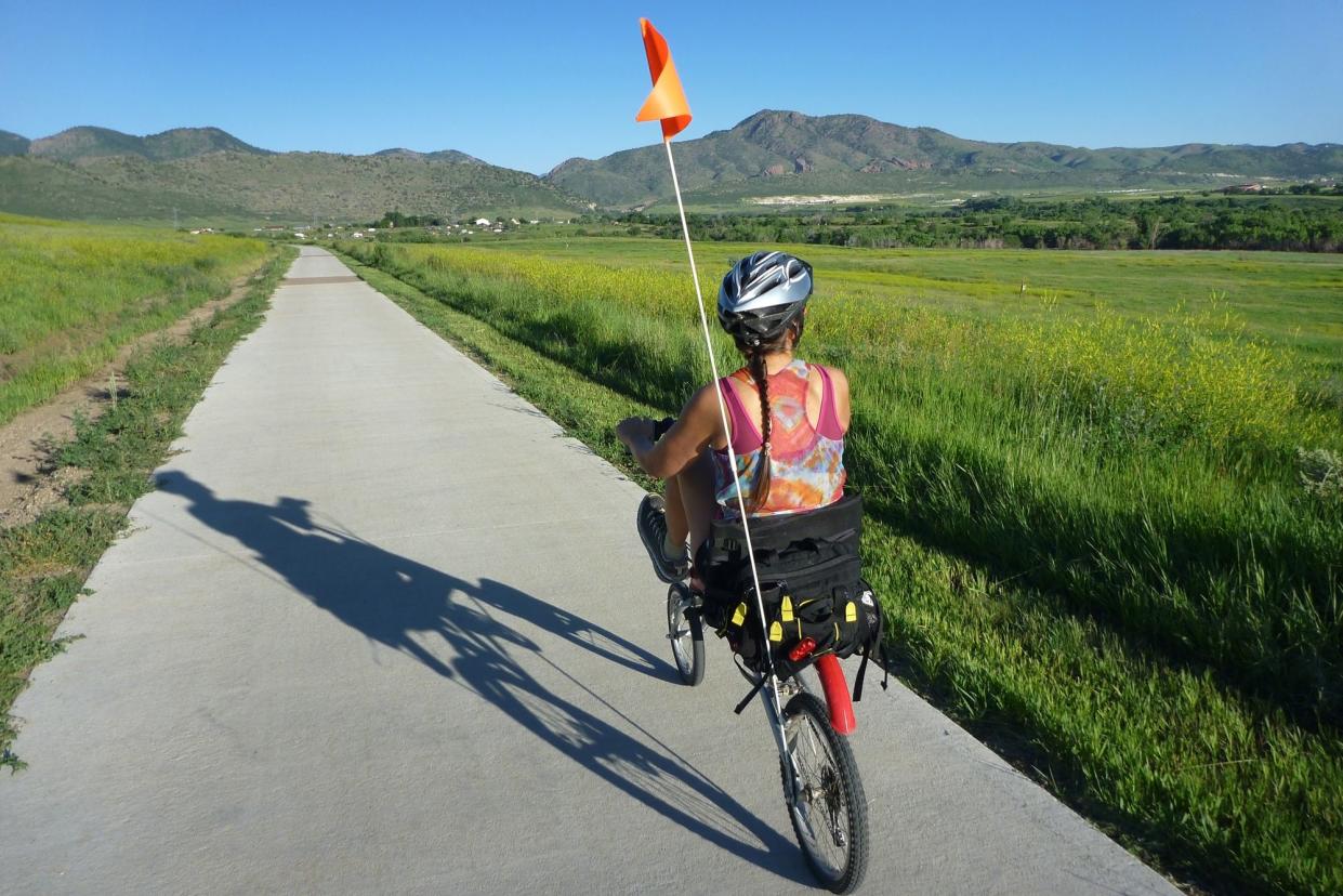 woman in recumbent bicycle