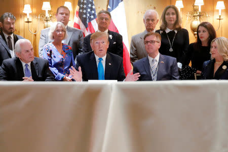 U.S. President Donald Trump talks about the U.S.-Mexico border during a fundraising roundtable with donors in San Antonio, Texas, U.S., April 10, 2019. REUTERS/Carlos Barria