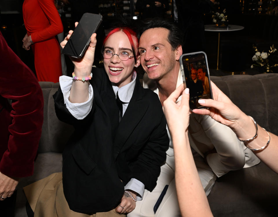 BEVERLY HILLS, CALIFORNIA - JANUARY 07: (L-R) Billie Eilish and Andrew Scott attend Netflix's 2024 Golden Globe After Party at Spago on January 07, 2024 in Beverly Hills, California. (Photo by Michael Kovac/Getty Images for Netflix)