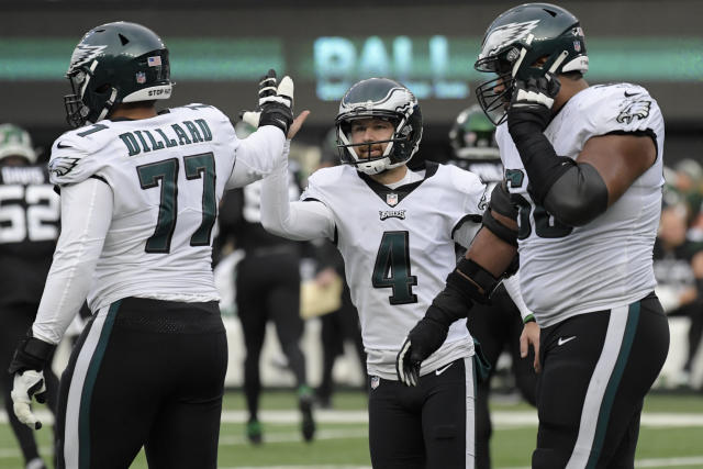 December 5, 2021, East Rutherford, New Jersey, USA: Philadelphia Eagles  running back Kenneth Gainwell (14) reacts after scoring a touchdown in the  second quarter against the Jets at MetLife Stadium in East