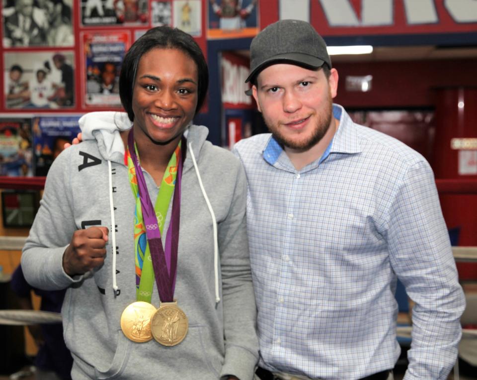 Dmitriy Salita, right, with Claressa Shields at Kronk Boxing Gym in 2018.