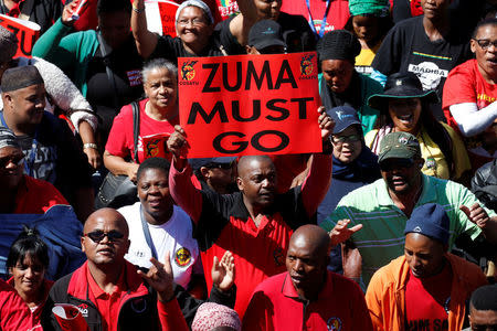 Protesters attend a demonstration organised by The Congress of South African Trade Unions (COSATU) which are pushing for a nationwide strike to protest against corruption, in Cape Town, South Africa September 27, 2017. REUTERS/Mike Hutchings