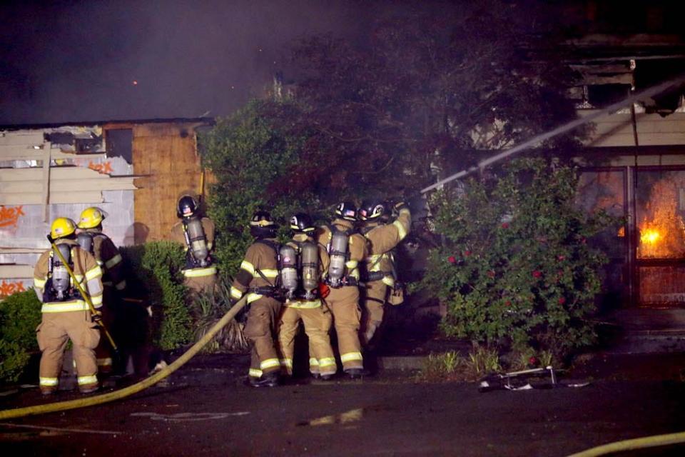 This file photo from April 30, 2015, shows firefighters battling a blaze at Faith Life Church La Vergne Campus.