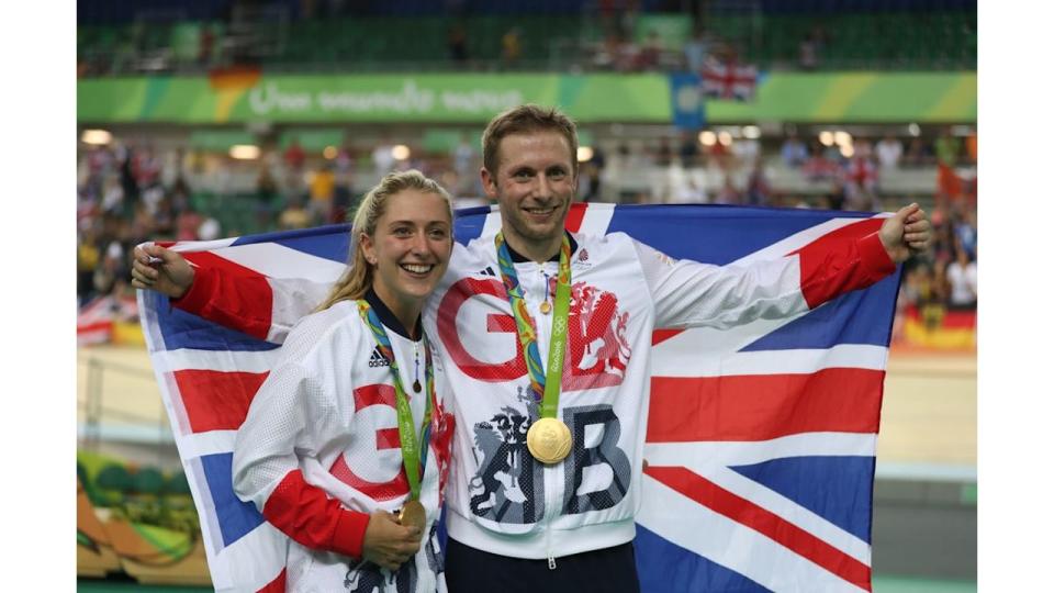 The couple celebrating with their Gold medals at the Rio 2016 Olympics