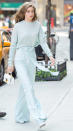 Hadid truly pulls off this head-to-toe powder blue outfit.