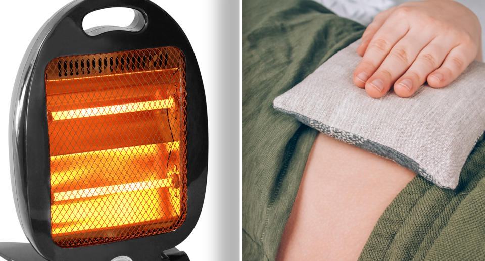 An Aussie professor of dermatology has shared how repeated heat exposure to the pictured household items,  a bar heater and heat pack, can cause Erythema ab igne. Source: Getty