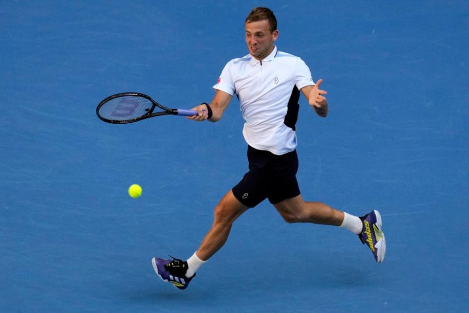 Dan Evans chases down a forehand (Simon Baker/AP) (AP)