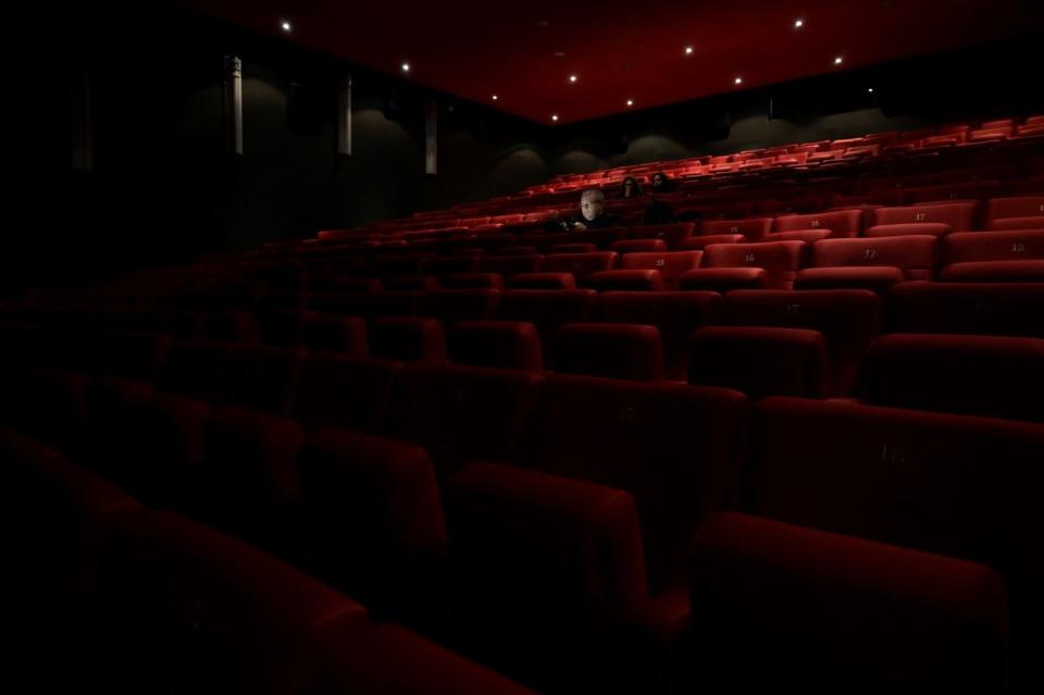 Few people are pictured in a screening room of the Oktyabr cinema in Moscow on March 29, 2022. Five Hollywood giants, Disney, Universal, Sony Pictures, Warner Bros and Paramount, have all stopped releasing new films in Russia since the start of the Russian military action in Ukraine, leaving theaters in Moscow without access to the latest blockbusters. (Natalia Kolesnikova/AFP via Getty Images)