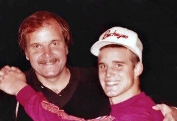 Eddie McClintock is shown with his late father, Ted McClintock, when the son was a student and athlete at Hoover High School in the 1980s. The younger McClintock is now an actor and movie director.