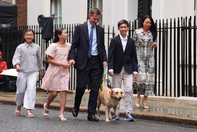 Jeremy Hunt leaves 11 Downing Street with his wife Lucia and their children Jack, Anna and Eleanor 