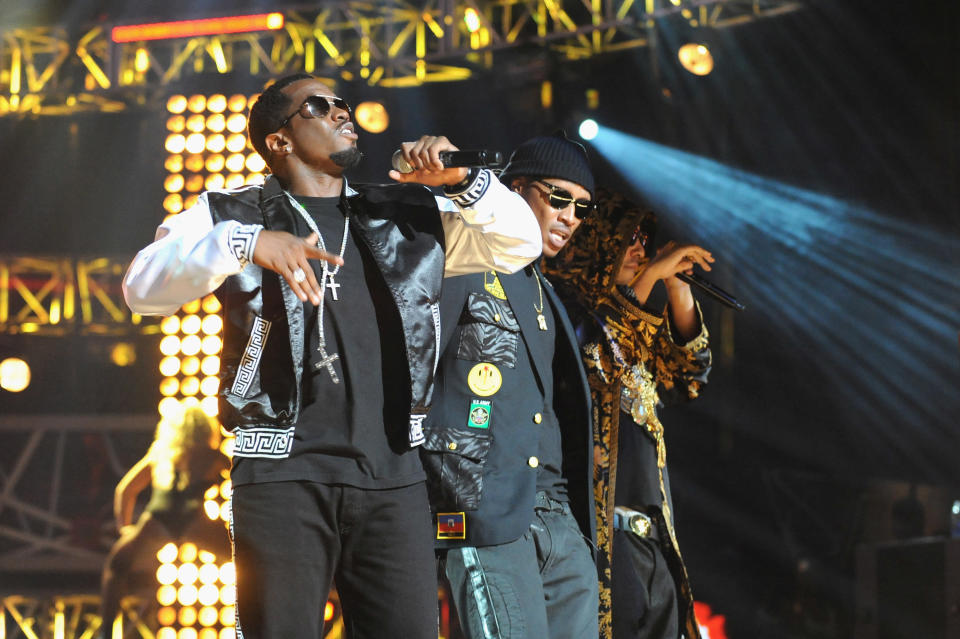 ATLANTA, GA - SEPTEMBER 29:  Sean Combs, 'P. Diddy,' Future, and French Montana perform onstage at the 2012 BET Hip Hop Awards at Boisfeuillet Jones Atlanta Civic Center on September 29, 2012 in Atlanta, Georgia.  (Photo by Chris McKay/Getty Images for BET)