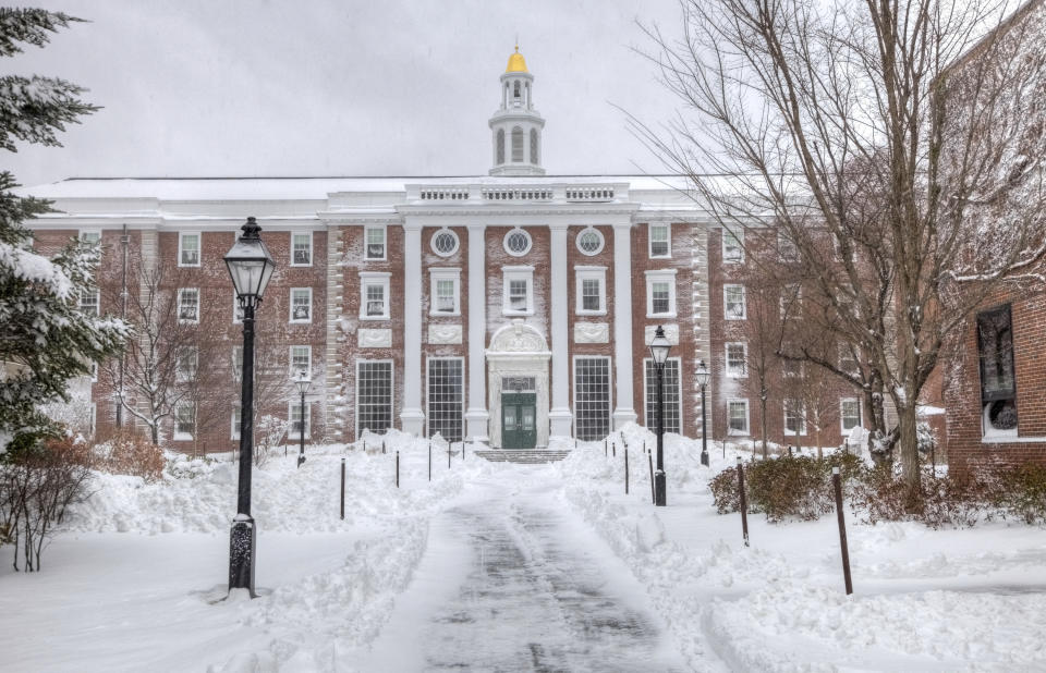 Harvard campus covered in snow