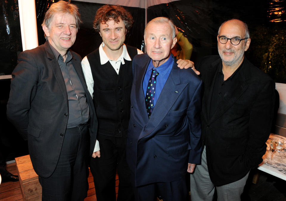 LONDON, ENGLAND - NOVEMBER 19: (L to R) Design Museum director Deyan Sudjic, Thomas Heatherwick, Sir Terence Conran and Alan Yentob attend as Sir Terence Conran is awarded the Liberatum Cultural Honour at Sanderson Hotel on November 19, 2013 in London, England. (Photo by David M. Benett/Getty Images)