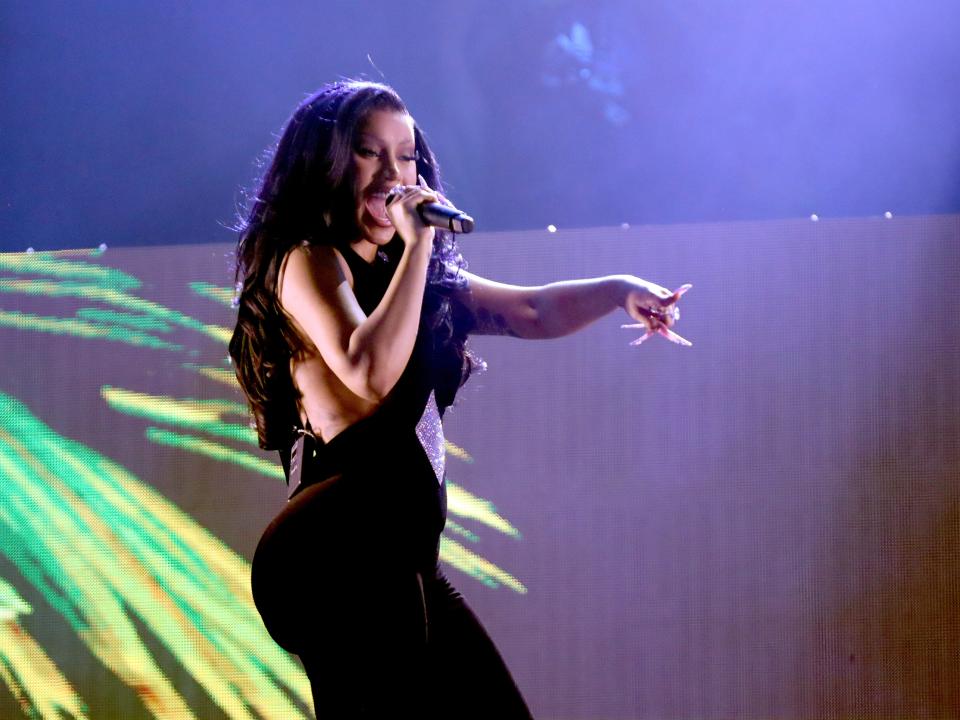 Cardi B onstage at The Fontainebleau Miami Beach NYE 2024 Celebration.