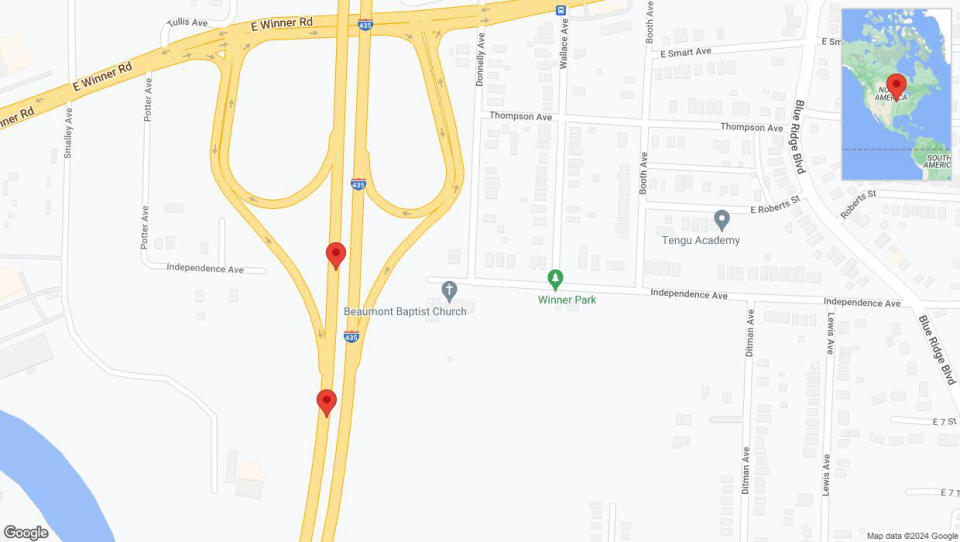 A detailed map that shows the affected road due to 'Broken down vehicle on southbound I-435 in Kansas City' on July 16th at 2:14 p.m.