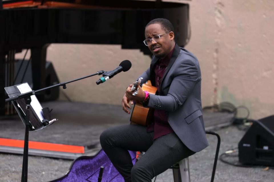 Louis Cato performs at the New York PopsUp Concert at East River Park on April 17, 2021 in New York City. (Photo by Theo Wargo/Getty Images)