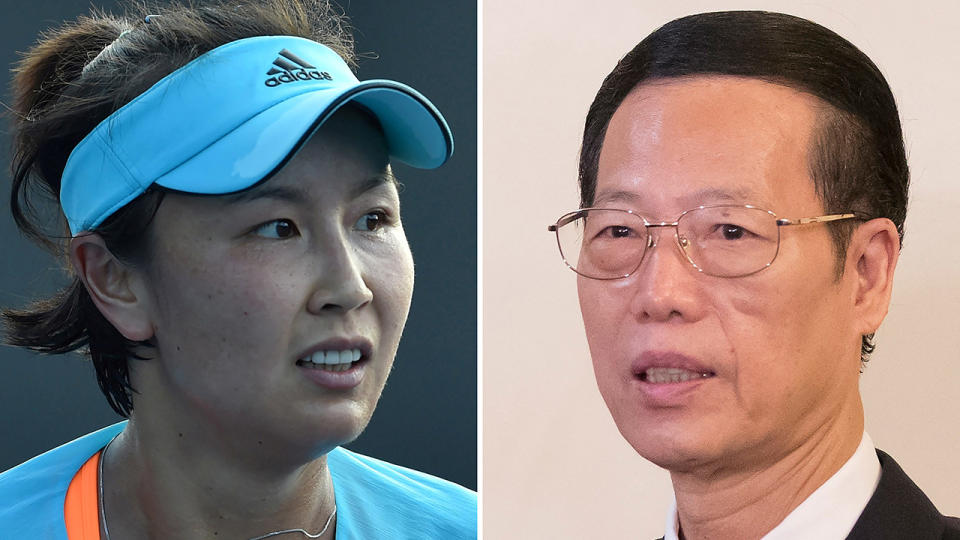 A 50-50 image of Peng Shuai and Zhang Gaolie.