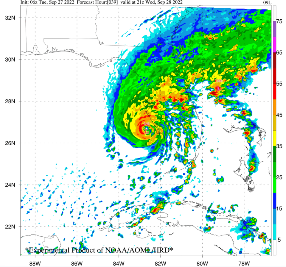 An example of the Hurricane Analysis and Forecast System or HAFS running for Hurricane Ian in 2022. NOAA