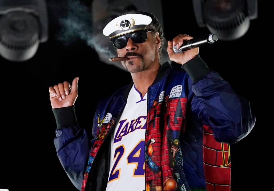 Snoop Dogg performs a DJ set as "DJ Snoopadelic" during the "Concerts In Your Car" series on Oct. 2, 2020, in Ventura. (Chris Pizzello/Associated Press)