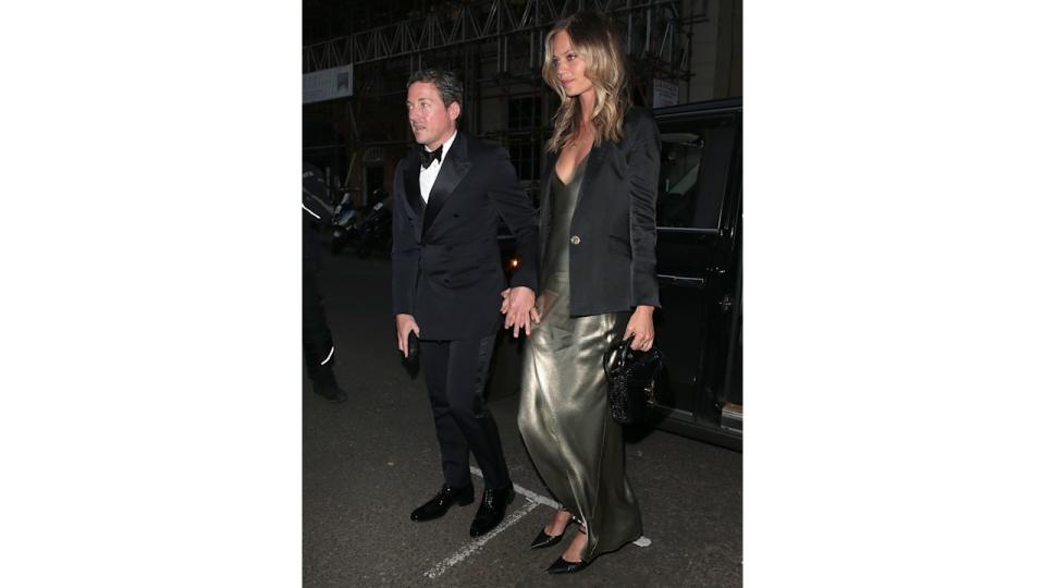 Dave Gardner and Jessica Clarke seen attending Victoria Beckham's 50th birthday party at Oswaldâ€™s on April 20, 2024 in London, England. (Photo by Ricky Vigil M / Justin E Palmer/GC Images)