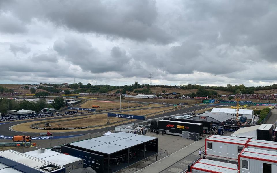 A view of the clouds in the final sector of the track with the paddock in the foreground - The Telegraph