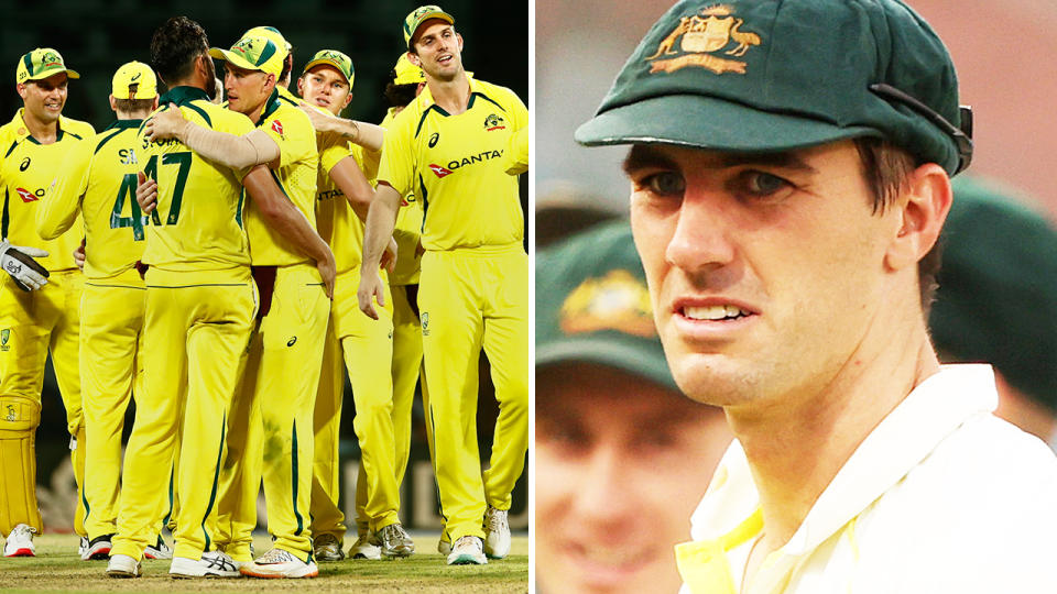 Pat Cummins, pictured here alongside Australia's ODI players.