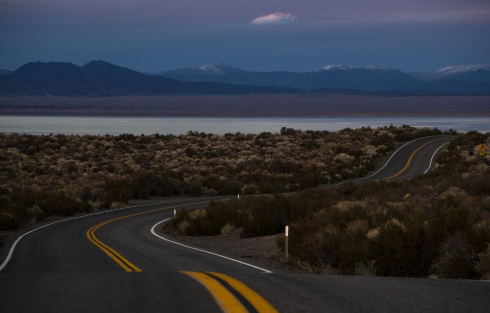 Mono Lake with mountains in the background.