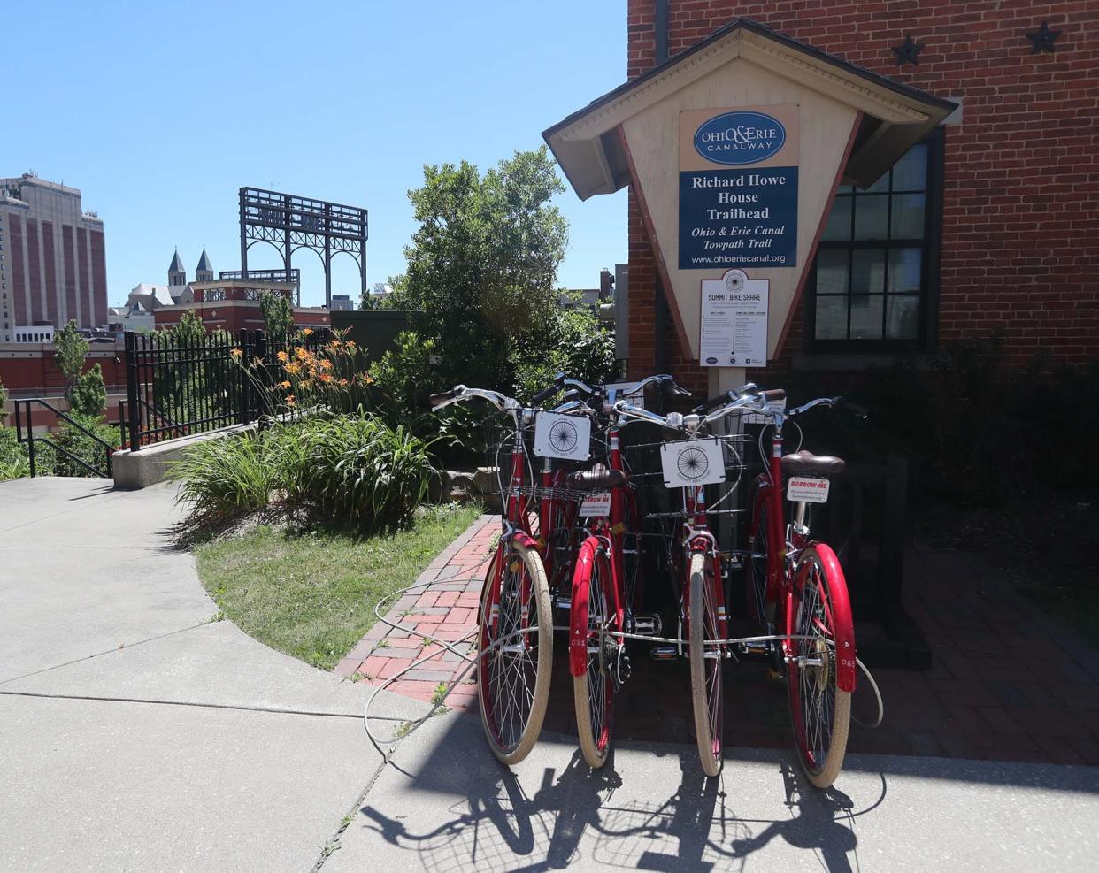 Bicycles are available to ride for free at the Richard Howe House in downtown Akron. The Summit Bike Share program, a free bicycle share system with eight locations across Akron and two in Barberton, is now open for the 2022 season, which runs until November.