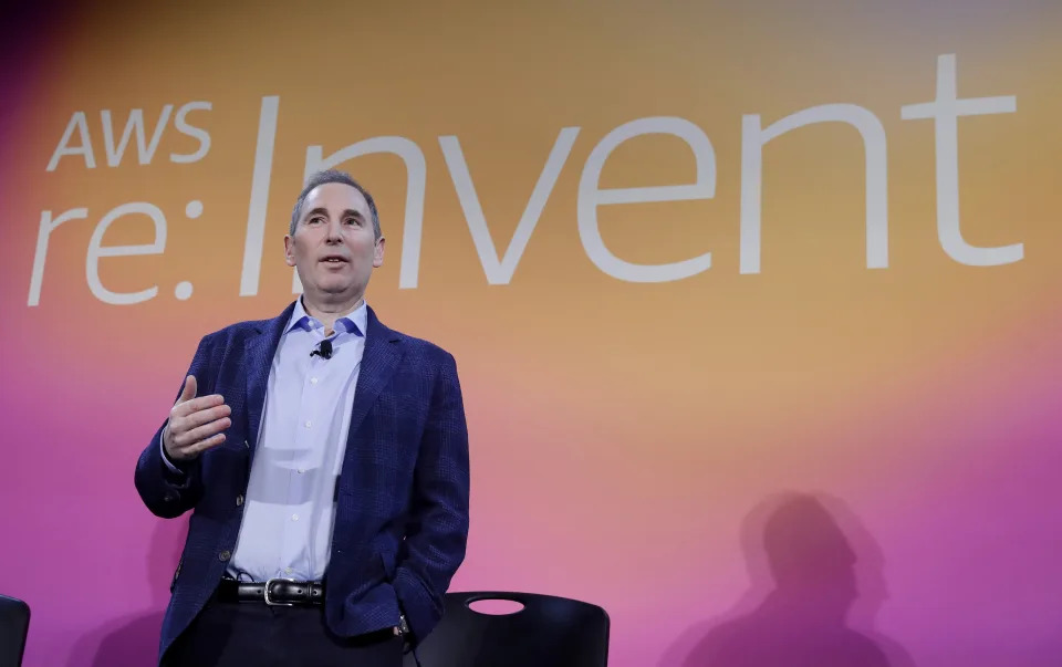 FILE - Amazon Web Services CEO Andy Jassy discusses a new initiative during AWS re:Invent 2019 on Dec. 5, 2019, in Las Vegas. AWS plans to invest $35 billion in new data centers in Virginia under a deal with the state, Virginia Gov. Glenn Youngkin announced Friday, Jan. 20, 2023. (Isaac Brekken/AP Images for NFL, File)
