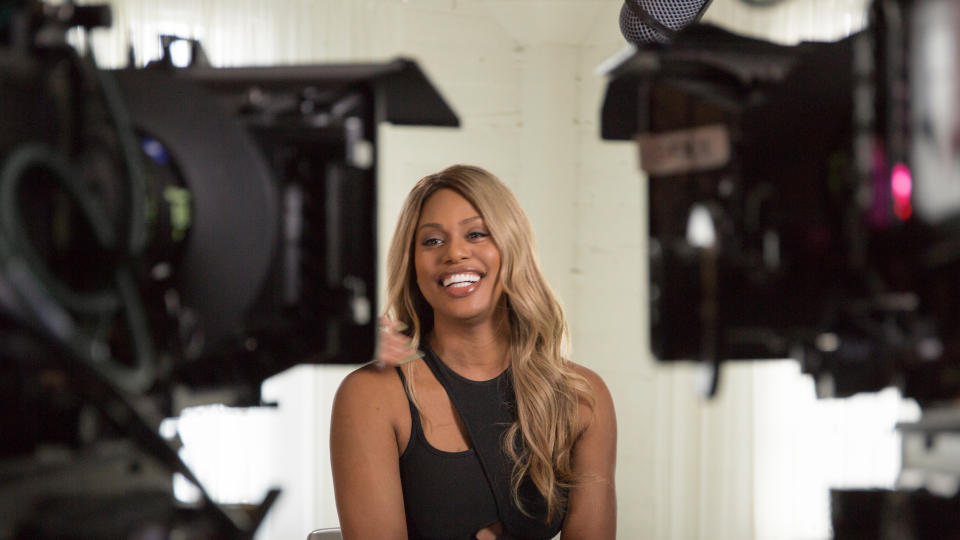 This image released by Netflix shows Laverne Cox in a scene from "Disclosure," Sam Feder's documentary that surveys trans representation in film and TV. The film took home the GLAAD award for Outstanding Documentary. (Ava Benjamin Shorr/Netflix via AP)