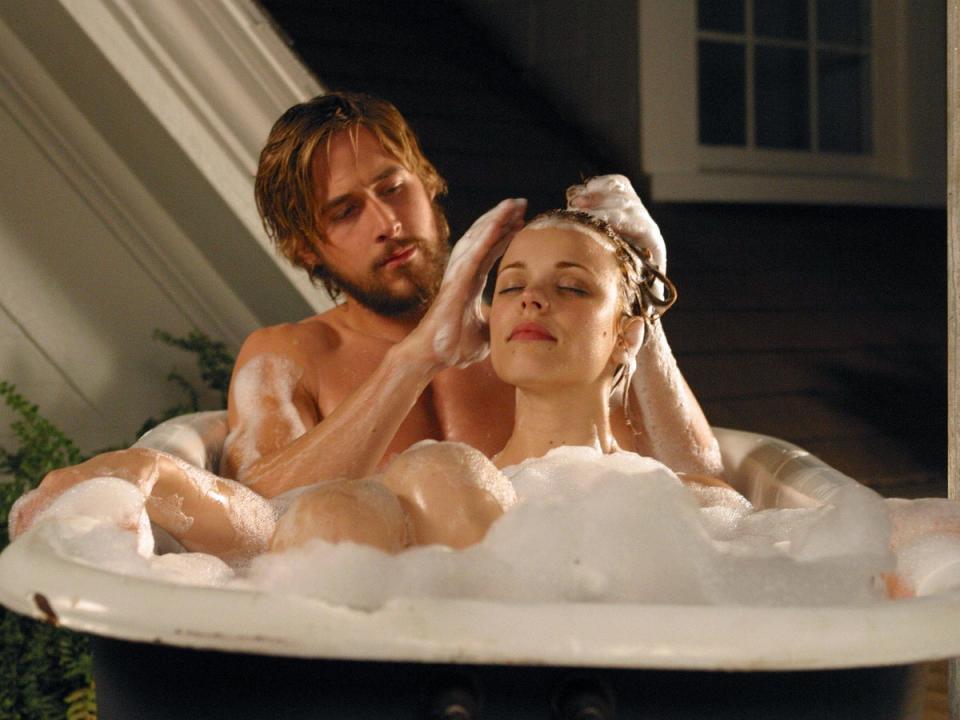 Hey girl, want me to wash your hair?: Gosling and Rachel McAdams in ‘The Notebook’ (Shutterstock)