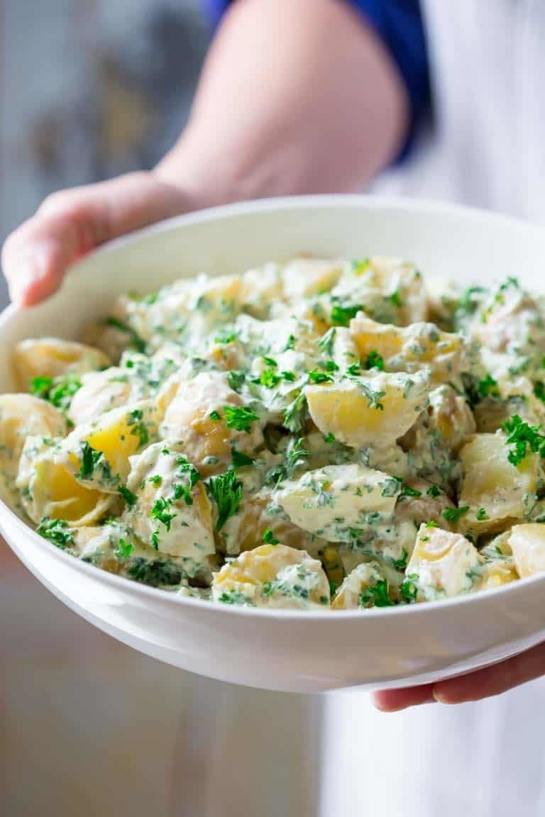 A bowl of potato salad.