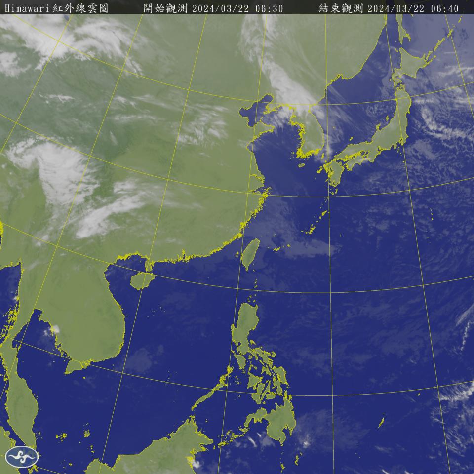 各地溫暖穩定，中南部地區多雲到晴，北臺灣雲量偏多，花東及恆春半島有局部短暫陣雨。（圖：氣象署網站）