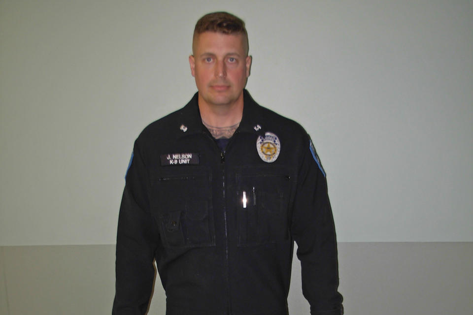 In this photo provided by the Auburn Police Department via the Port of Seattle Police Department, Auburn police Officer Jeff Nelson is shown. Nelson has been charged in the killing of Jesse Sarey in 2019, and although Nelson has been investigated in more than 60 use-of-force cases since 2012, he wasn't placed on the King County prosecuting attorney's "potential impeachment disclosure" list, or Brady List, which flags officers whose credibility is in question due to misconduct, until after he was charged in the killing of Sarey. An Associated Press investigation based on hundreds of documents and interviews with prosecutors, defense attorneys and experts on police reform found that prosecutors do not always used the lists to ensure accountability. (Auburn Police Dept. via Port of Seattle Police Dept. via AP)