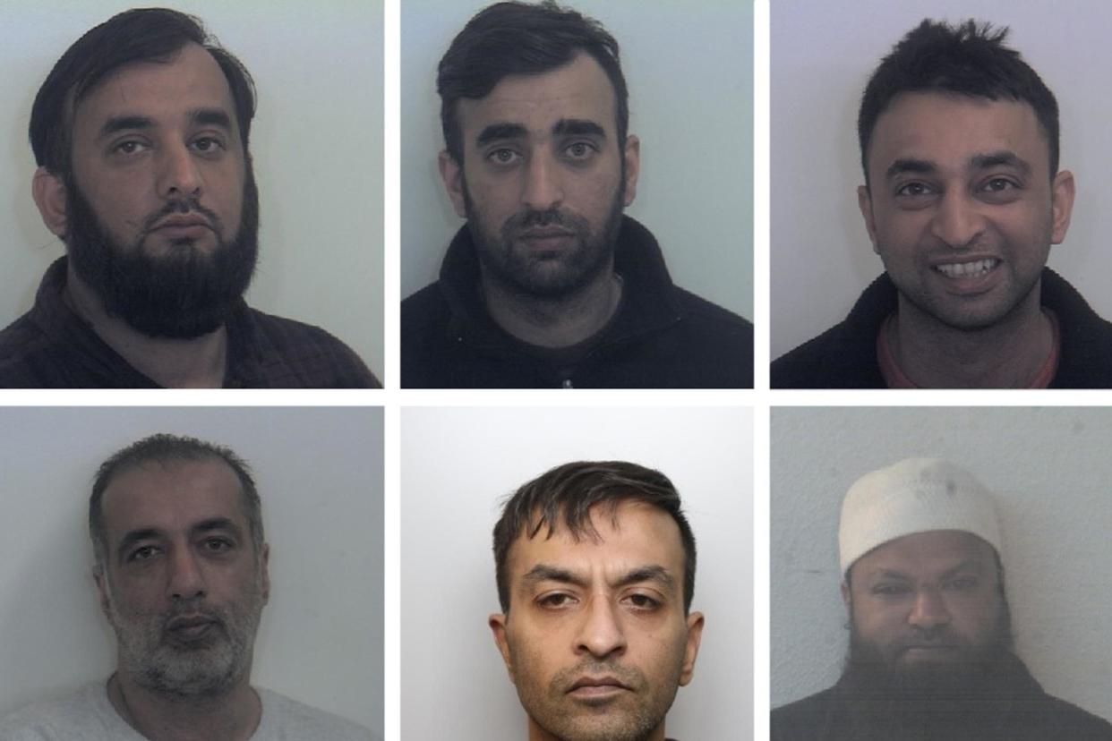 Jailed: (top row left to right) Tayab Dad, Nasar Dad, Basharat Dad, (bottom row left to right) Matloob Hussain, Mohammed Sadiq and Amjad Ali: PA