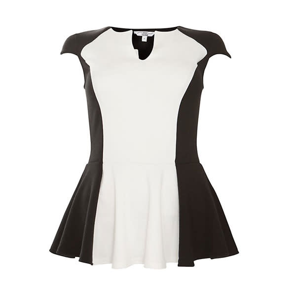 <b><a href="http://www.newlook.com/shop/womens/tops/monochrome-colour-block-notch-neck-peplum-top_274263509" rel="nofollow noopener" target="_blank" data-ylk="slk:Monochrome Colour Block Notch Neck Peplum Top - £14.99 – New Look;elm:context_link;itc:0;sec:content-canvas" class="link ">Monochrome Colour Block Notch Neck Peplum Top - £14.99 – New Look</a><br></b><br>Team this monochrome peplum top with leather trousers to be on-trend this spring.