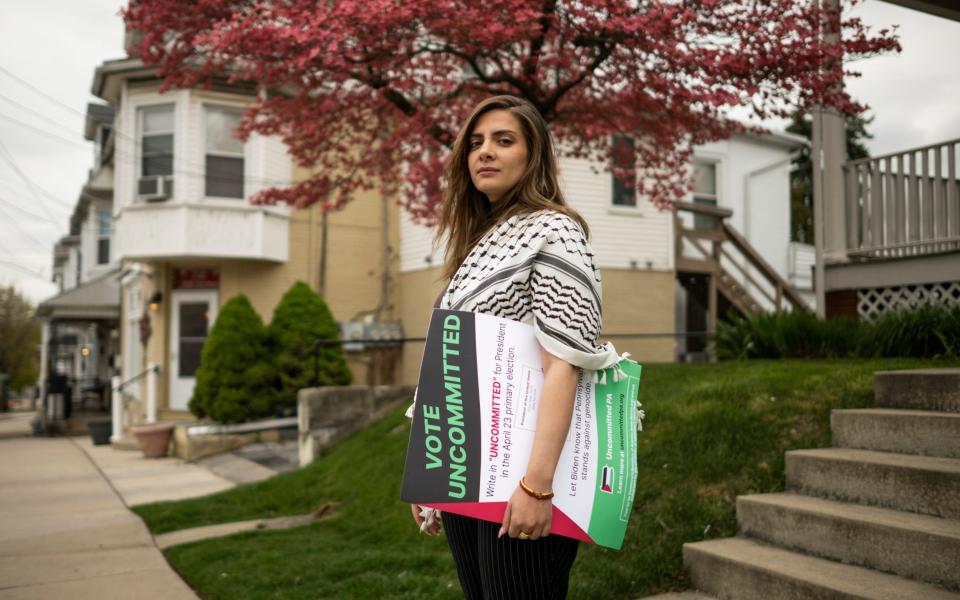 Raya Abdelaal from Bethlehem, Pennsylvania. She is calling for Mr Biden to declare support for an immediate ceasefire in Gaza