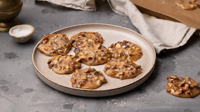 almond pecan pralines on plate